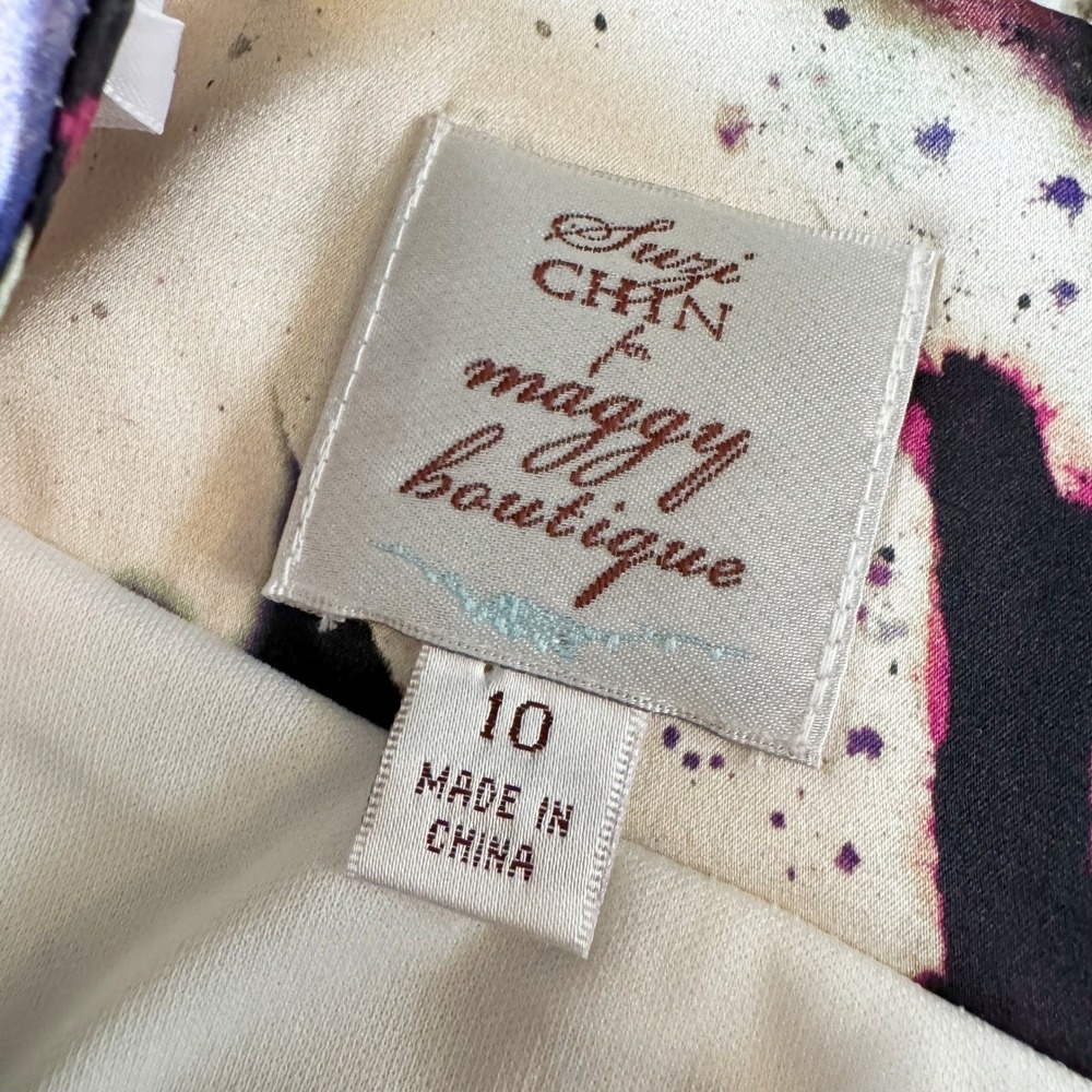 Suzi Chin Maggy Boutique Silk Watercolor Rosette Sheath Dress 10 Wedding guest - Picture 2 of 14